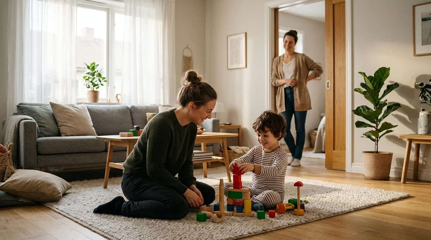 Trained respite care provider engaging with child while mother rests