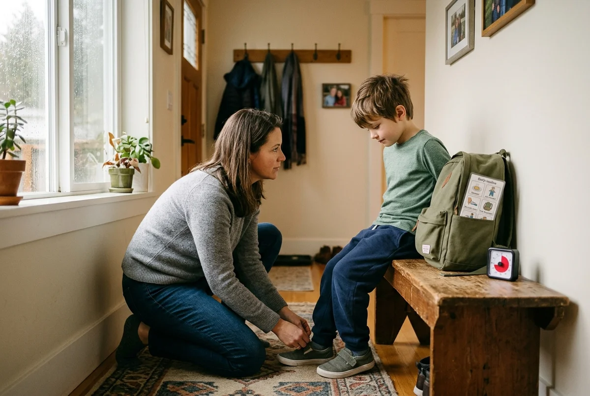 Calm morning routine transition with sensory-friendly accommodations