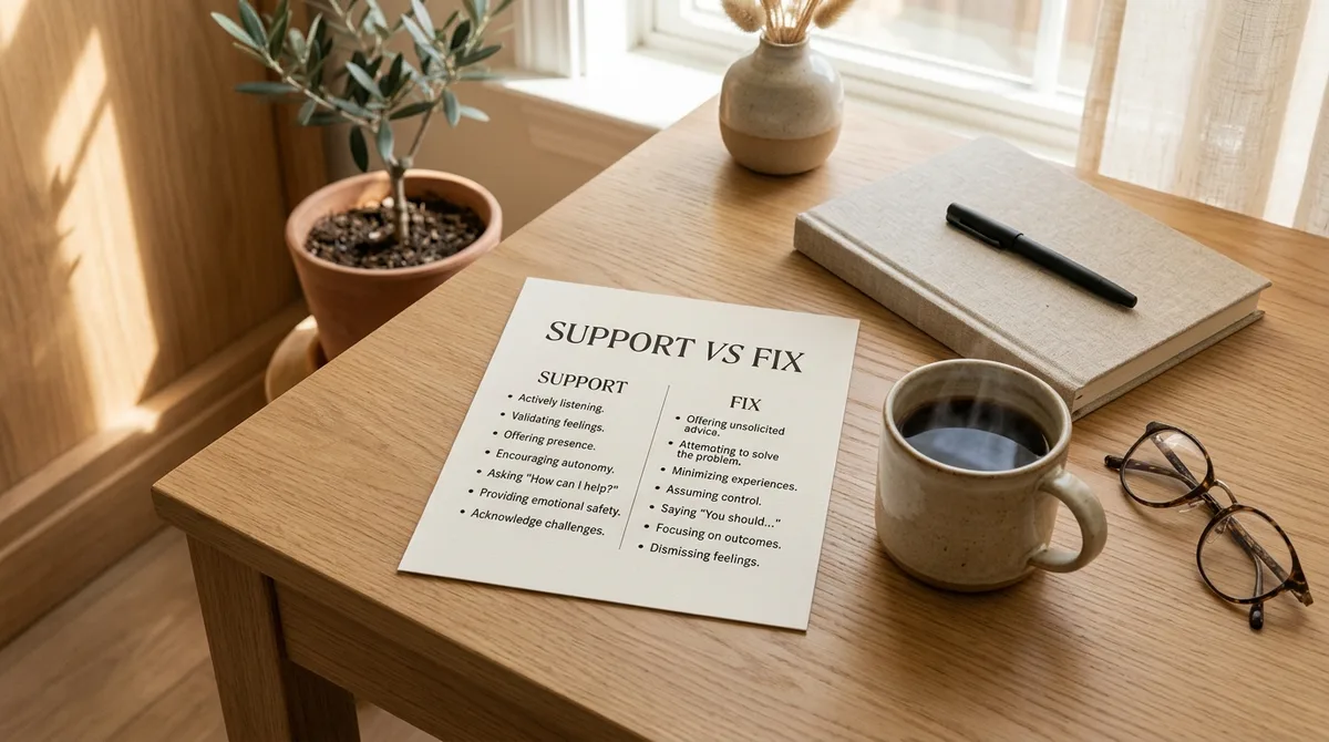 A printed comparison chart on a table beside a coffee cup