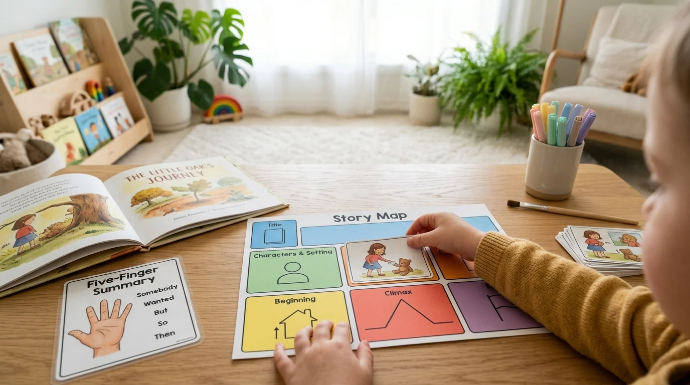 Child using visual aids for reading comprehension